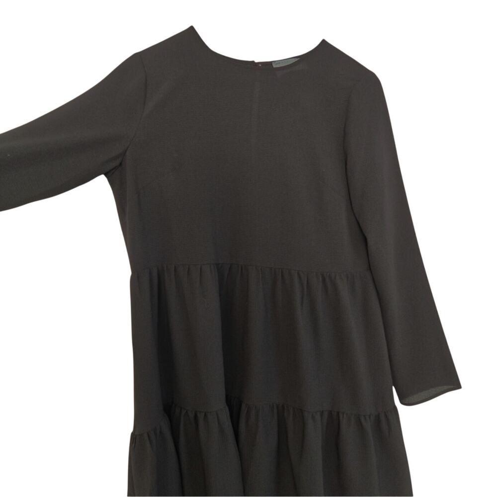 Indie Sleaze Long Sleeve Tiered Smock Black Minimalist Babydoll Mini Dress 6 - Picture 3 of 9